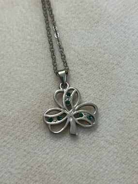 Sterling Silver Clover Pendant Necklace with Green Stones